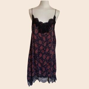Zara Red and Black Lace Camisole Mini Slip Dress Size XS